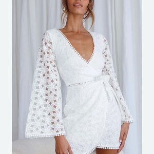 Selfie Leslie  White Lace Wrap Dress